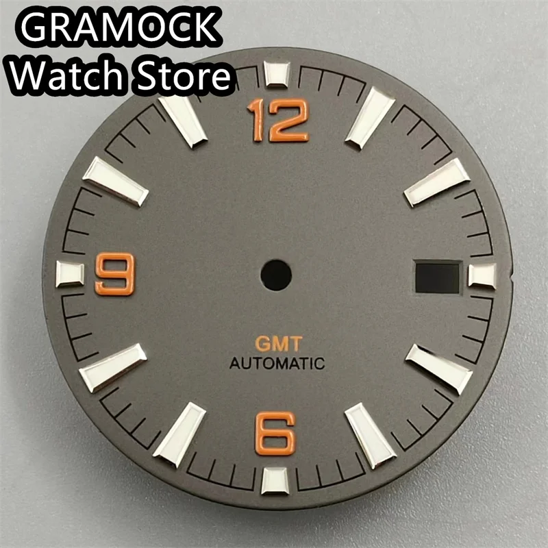 GRAMOCK 31mm black blue gray white watch dial GMT hands green luminous watch dial for NH34 Movement watch accessories