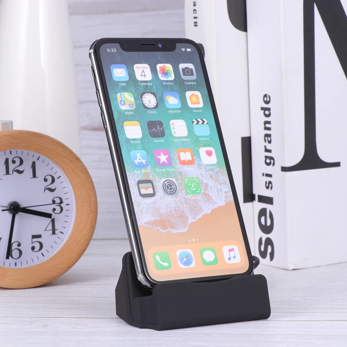 

Creative Mobile Phone Charging Stand Desktop Phone Dock with Power Cable (Black) charging dock