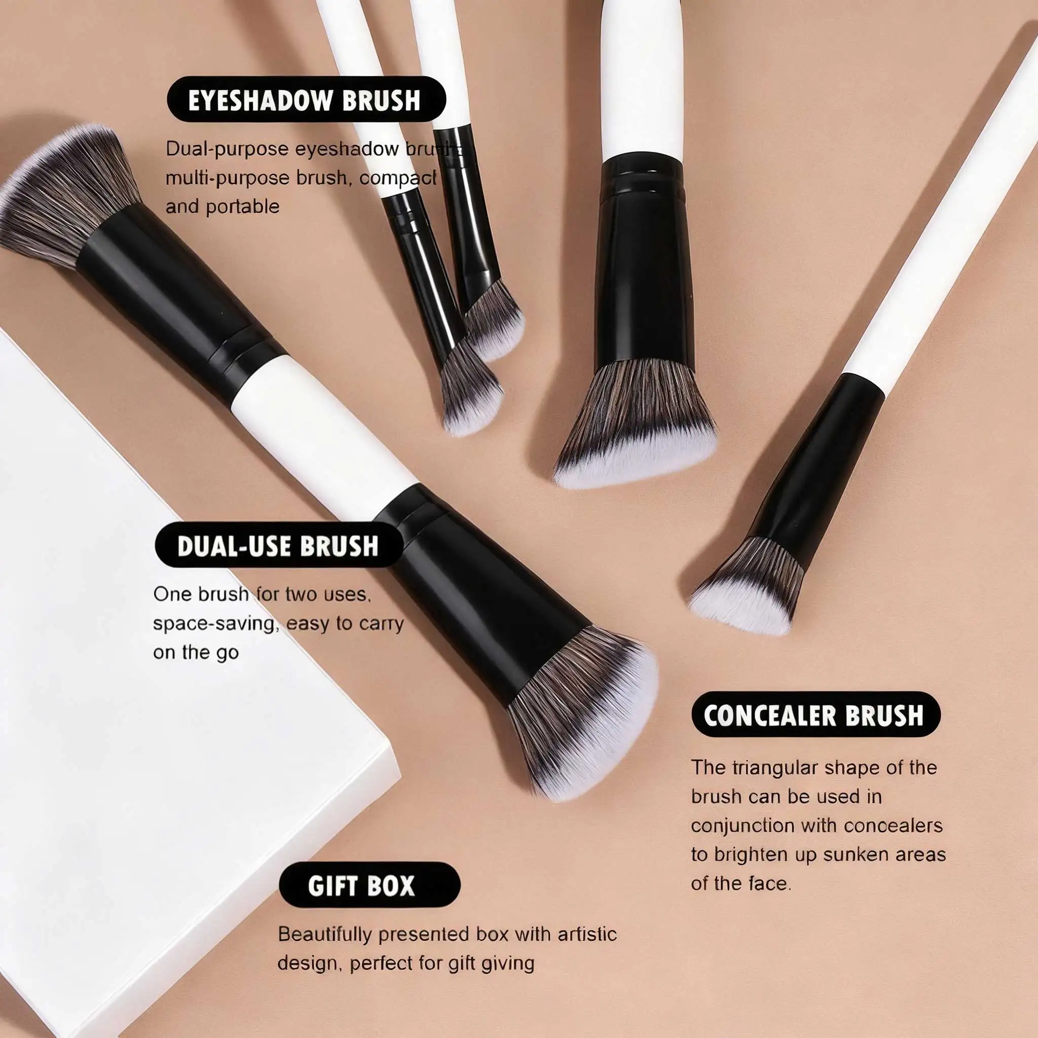 Conjunto de pincéis de maquiagem 5 pçs pincéis de maquiagem dupla face fundação triângulo contorno blush destaque mistura escova de sobrancelha sombra b