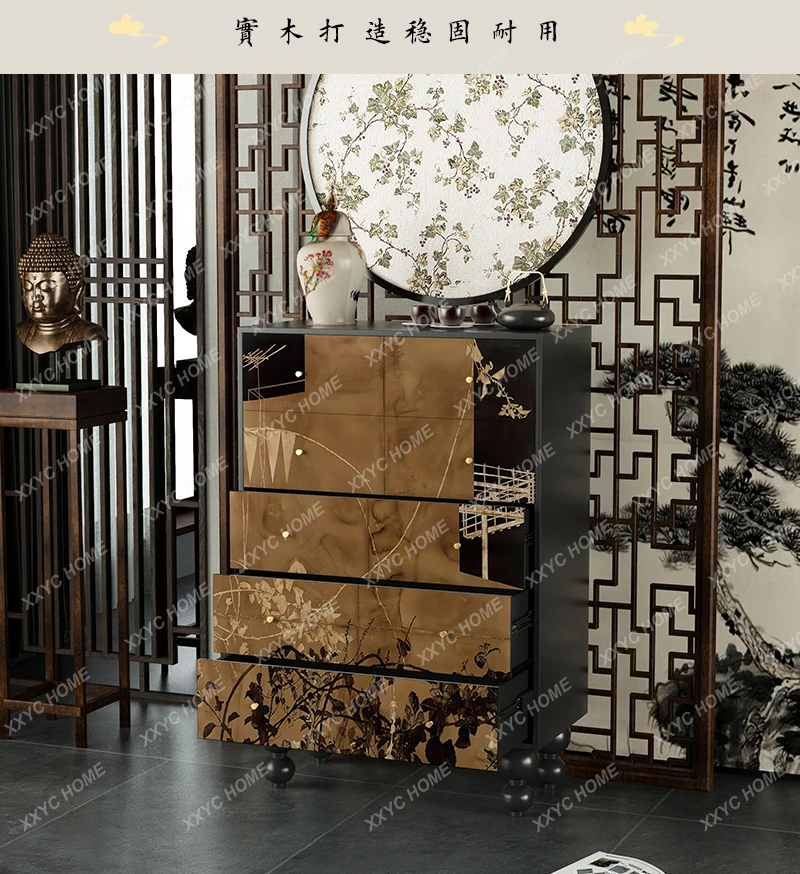 

New Chinese Style Five-Drawer Cabinet Living Room Entrance Decorative Cabinet Bedroom Storage Bedside Storage Cabinet