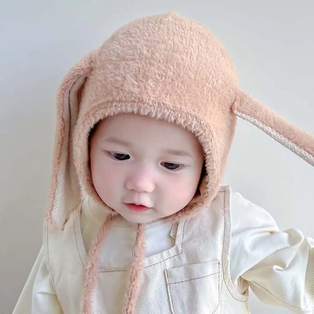 

Elastic Children Pullover Cap Solid Color Cartoon Kids Woolen Hat Dome Trendy Rabbit Ear Knitted Hat for 1-3 Years Old
