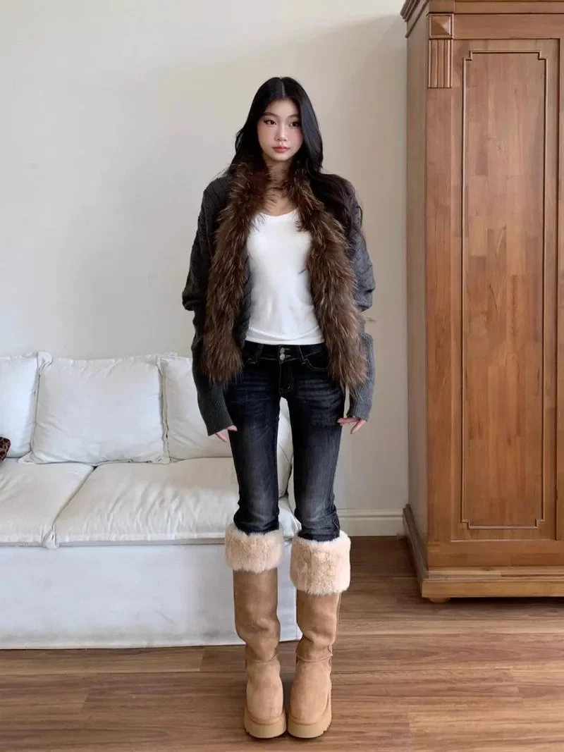 

Cardigans Long Woman Sweaters Womens Fall Knitwaers Thicker Button-Up Sleeve Puff Hollowing Minimalism Smooth Patch Elastic Slim