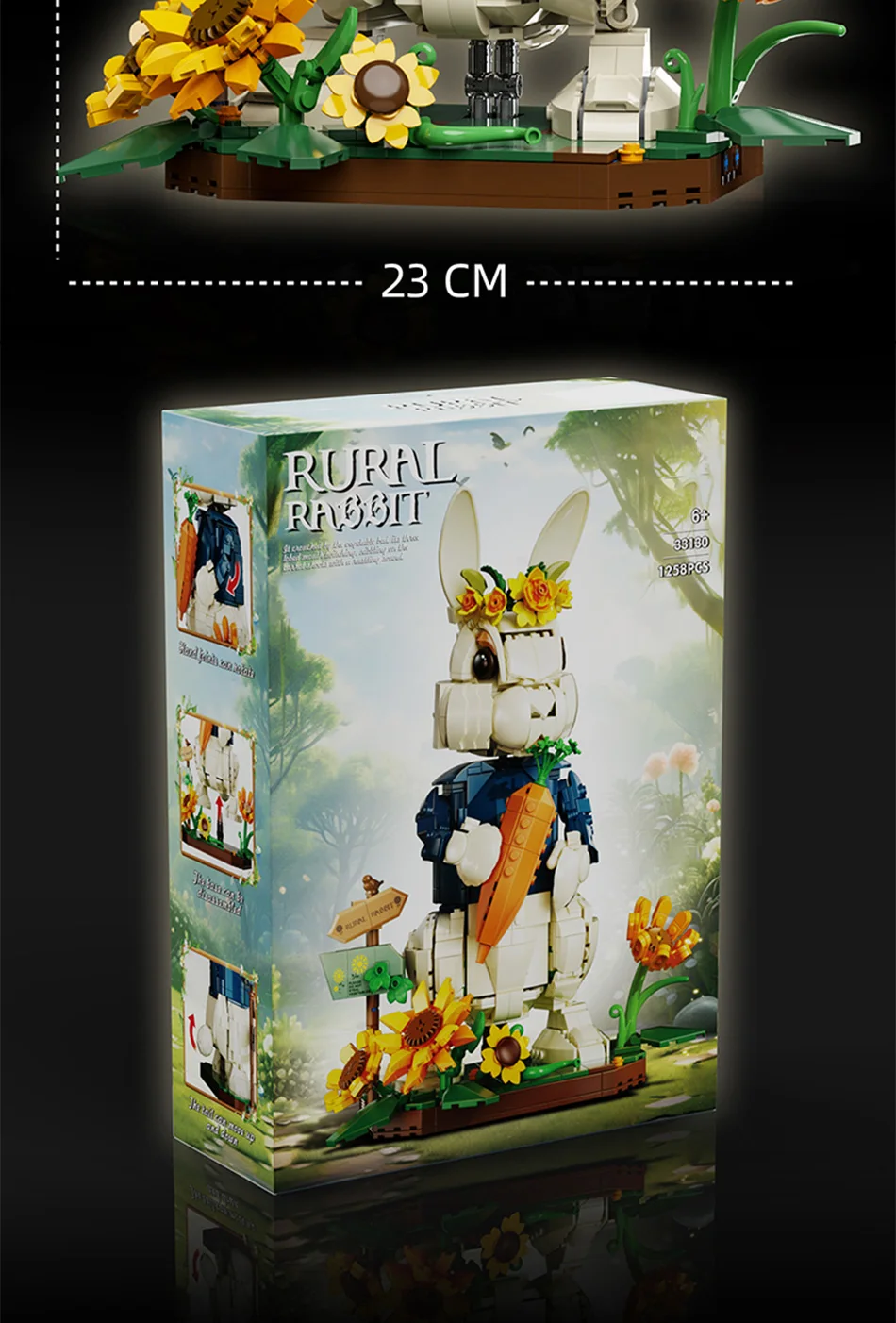 Creative 1258Pcs Pastoral Rabbit Animal Figrues Building Blocks Home Decoration Rural Flowers Rabbit Assemble Toys Birthday Gift