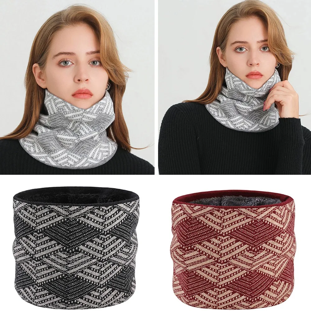 Fleece Lined Knitted Scarf Warmer Neck Tube Collar Scarf Circle Loop Scarves Windproof Soft Winter Neck Gaiter Outdoor Riding