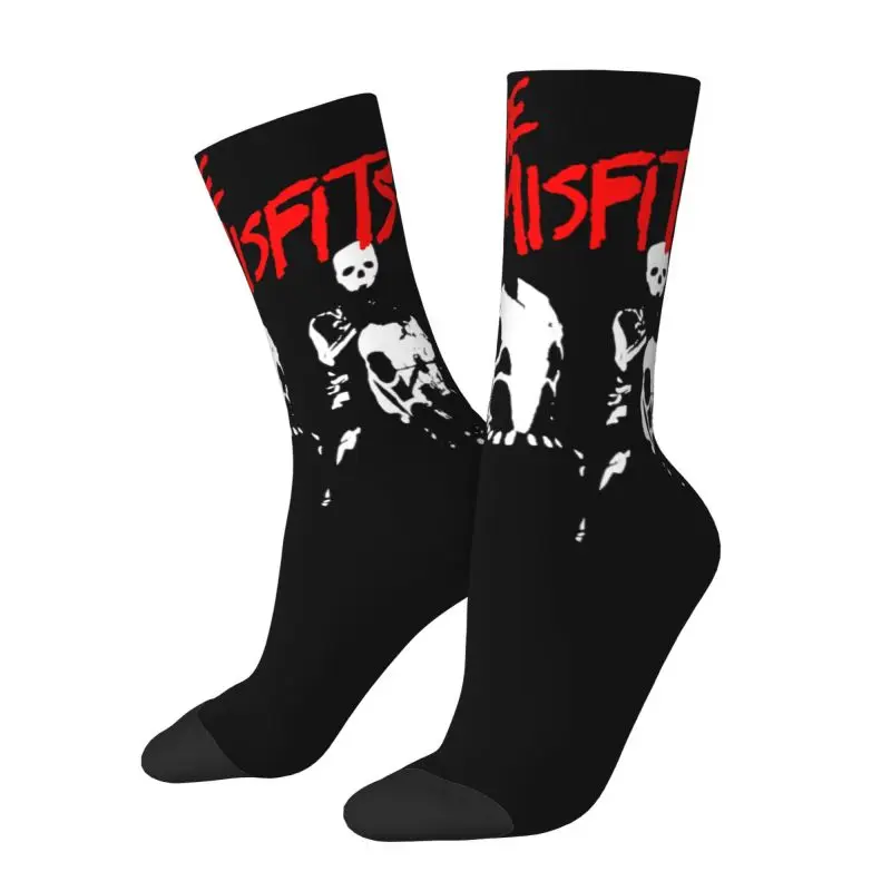 Custom Fun Print Rock Punk Band Misfits Skull Face Socks for Men Women Stretch Summer Autumn Winter Heavy Metal Crew Socks