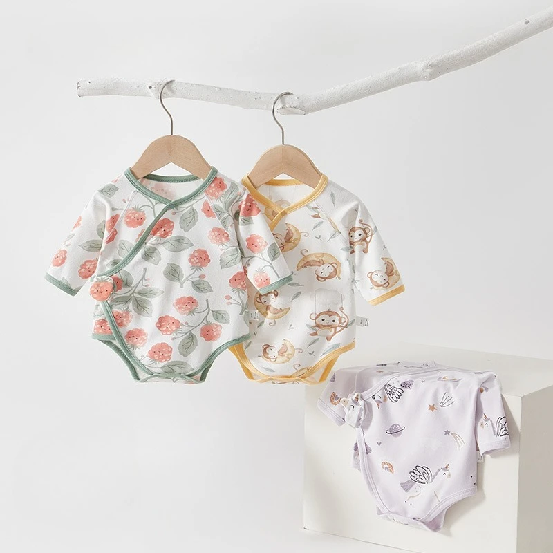 Somenie Unisex Baby Long Sleeves Triangle One-piece Pure Cotton  Boys Girls Cute Printed Romper  Comfortable  Breathable