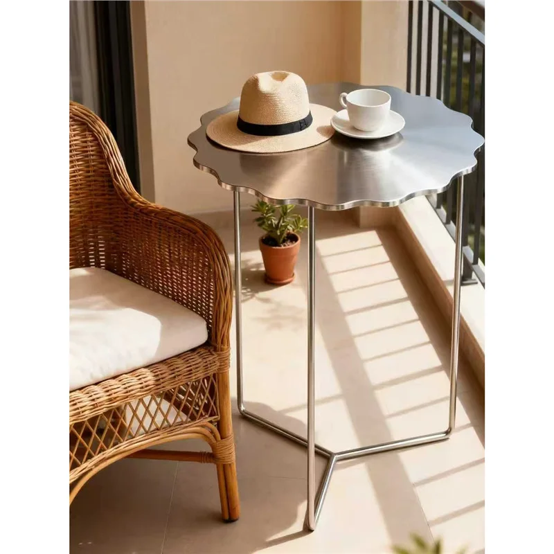 Danish stainless steel brushed natural color small coffee table side table light luxury sofa living room new creative wrought ir