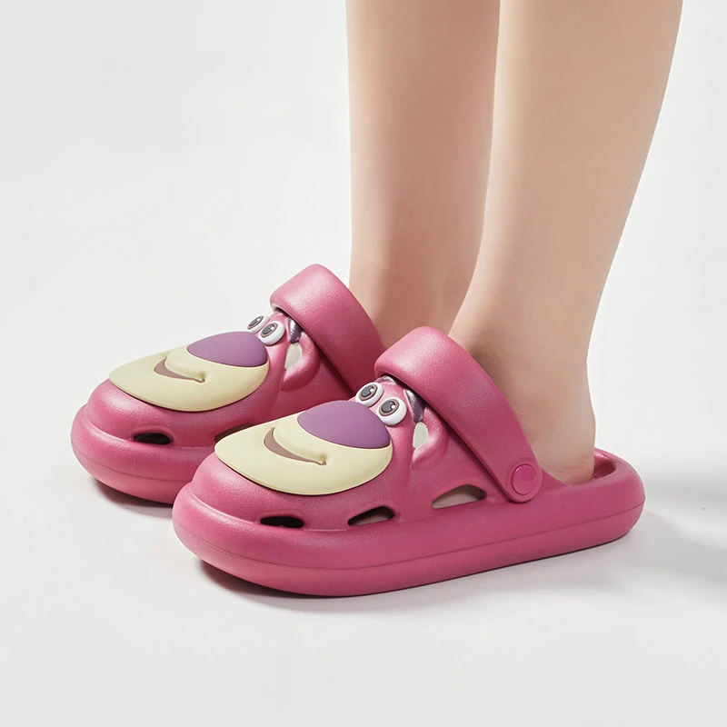 Pantoufles de dessin animé Lotso pour adultes, chaussures d'été à trous respirants, vêtements d'extérieur, chaussures de pluie non ald, modèles pour hommes et femmes, chaussures de plage