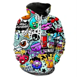 3D Printing Painted Graffiti Hoodies For Men Harajuku Street Style Sweatshirt Apple Long Sleeves 2024 Fashion Hooded Pullover