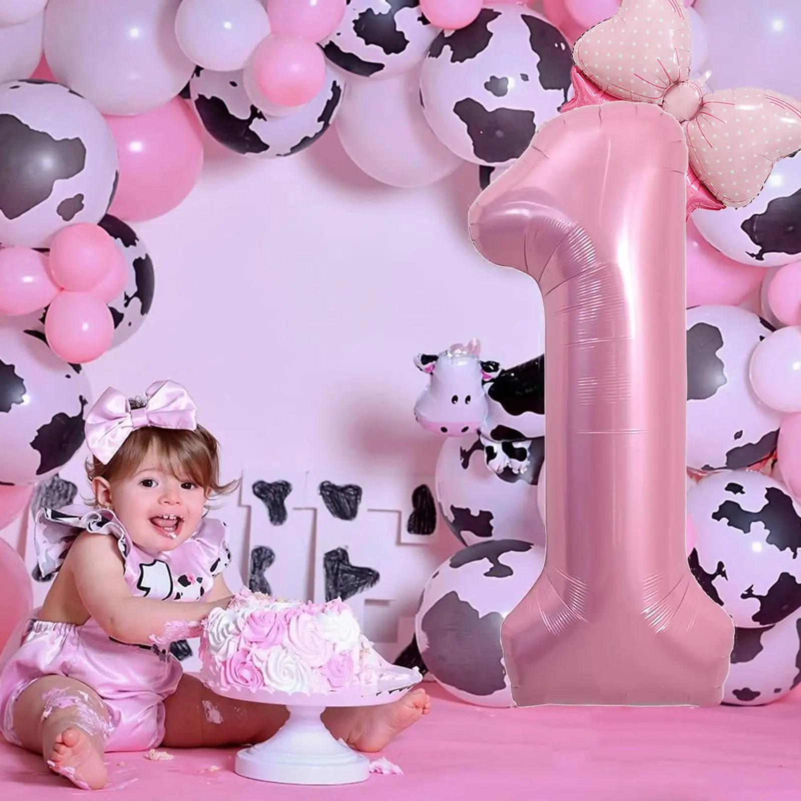 2 szt. 40-calowy zestaw balonów foliowych Macaron Pearlescent Pink Numbers Mini Size Bow Balloons dla chłopców i dziewczynek Dekoracja urodzinowa — zdjęcie 3
