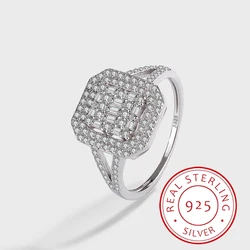 Fashionable and Simple Genuine S925 Silver Geometric Ring Full of Diamonds, Luxurious, Exquisite and Versatile