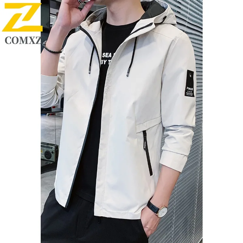 

COMXZ Men Hooded Lightweight Outdoor Jacket Adventure Camping Travel Gorpcore Multi Pocket Windbreaker lightweight windbreaker