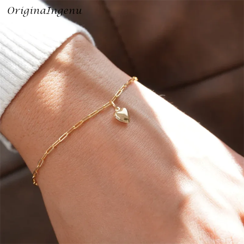 Gold Filled Heart-shaped Bracelet Handmade  Jewelry Boho Charms Bracelets Vintage Anklets for Women Bridesmaid Gift