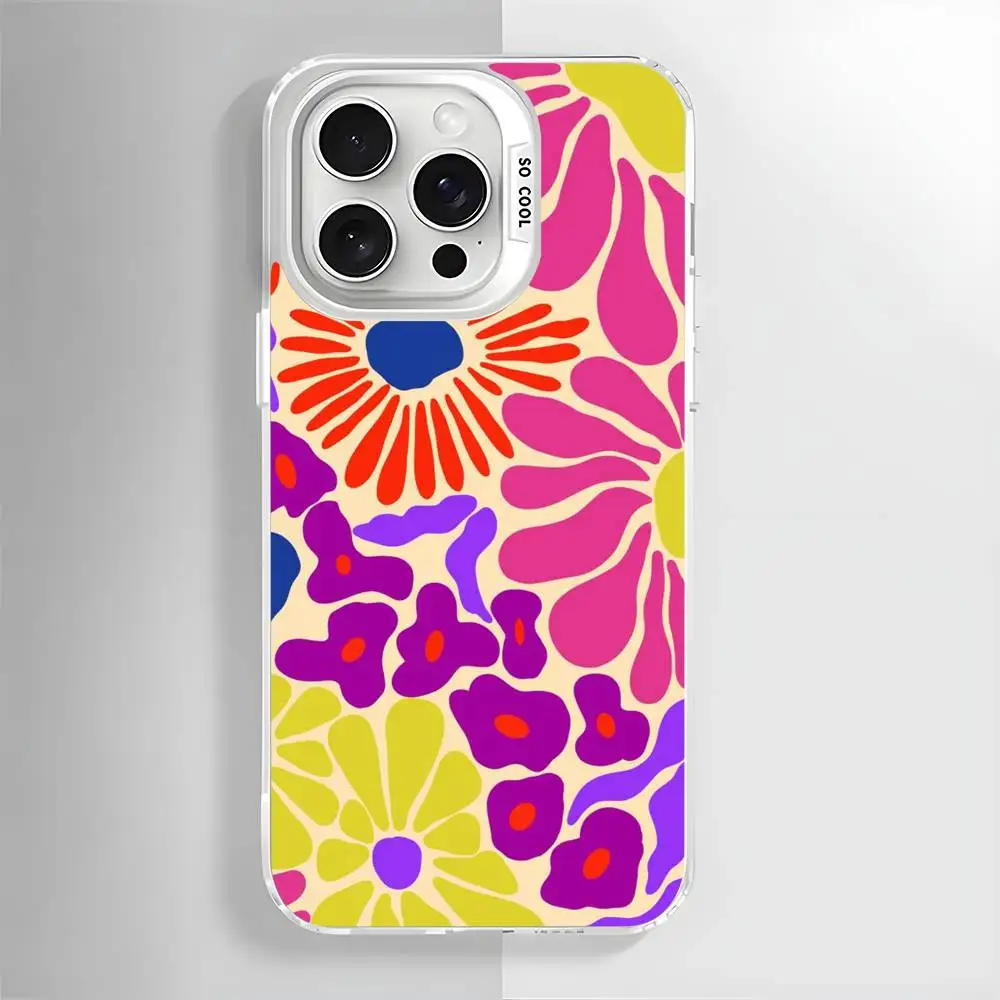Flower Painting Art Phone Case For iPhone 16 15 14 13 12 11 Pro Max White Purple Matte Laser Metallic Aurora Funda - Image 3