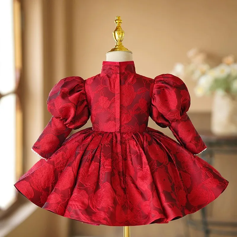 Children Elegant Evening Princess Ball Gown Girls Cute Beaded Long Sleeve Birthday Wedding Party Dress g193