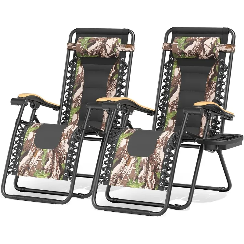 

Zero Gravity Lounge Chairs Set of 2, Outdoor Patio Reclining Chair with Side Tray, Adjustable Anti-Gravity Recliners