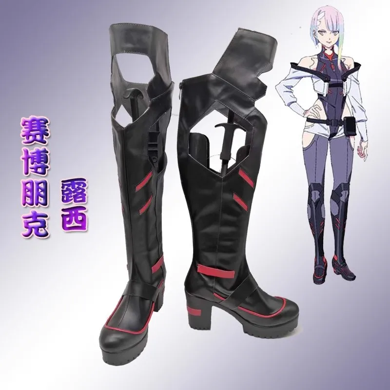 Anime Lucy Cosplay Shoes Cyberpunk: Edgerunners PU Leather Shoes Halloween Carnival Boots Cosplay Props Custom Made