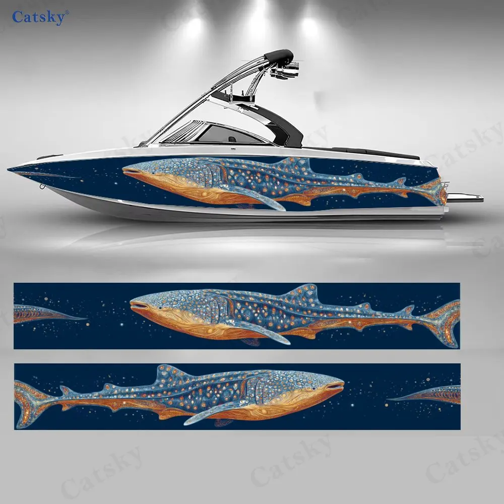 Retro Line Art Style Blue Fish Special Cool Boat Sticker Vinyl Ship Pontoon Deck Boat Fishing Decorative Pontoon Boats Decal