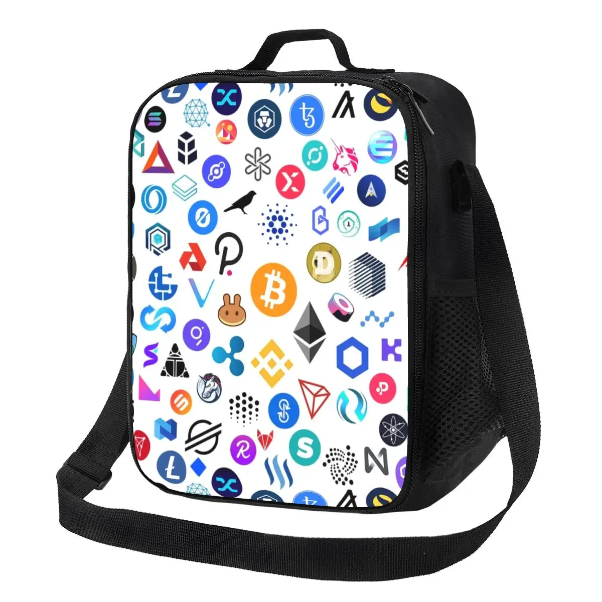 Cryptocurrency Altcoin Blockchain Symbol Insulated Lunch Bag for Crypto Ethereum Bitcoin Thermal Cooler Lunch Box Office Work