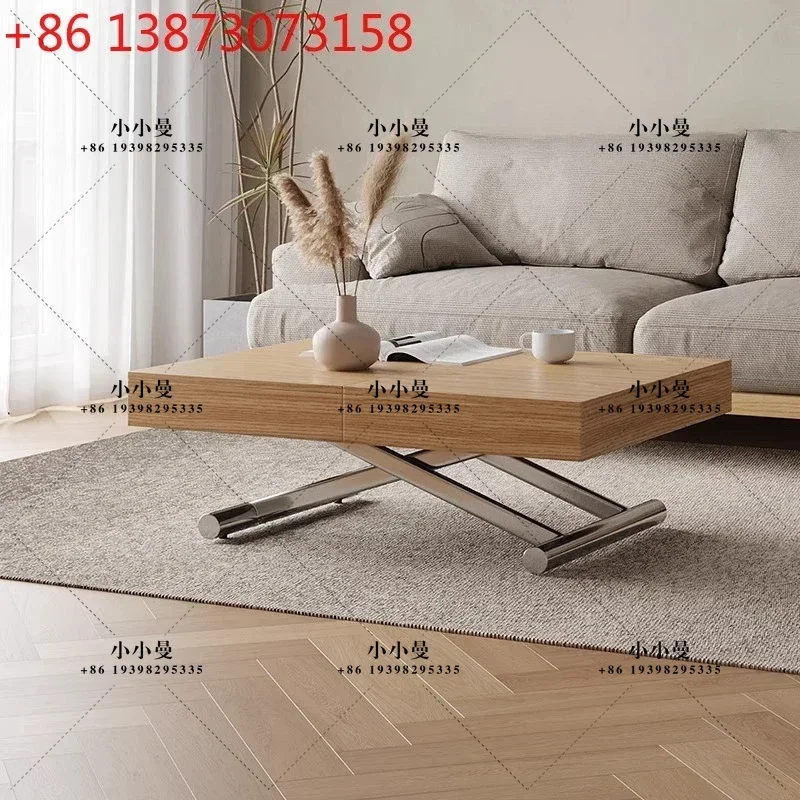Lifting folding retractable dining table, coffee table, dual-purpose integrated multi-functional rectangular dining table