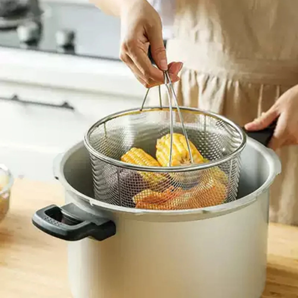

2pcs Stainless Steel Frying Basket Kitchen Strainer Draining Basket Steaming French Fries Chicken Fish Mesh Filter Drain