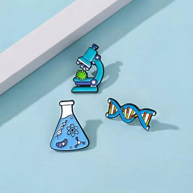 Broches en émail sur le thème de la science, motifs microscope et flacon d'ADN, pour sacs à dos, vêtements et revers, cadeau pour scientifique