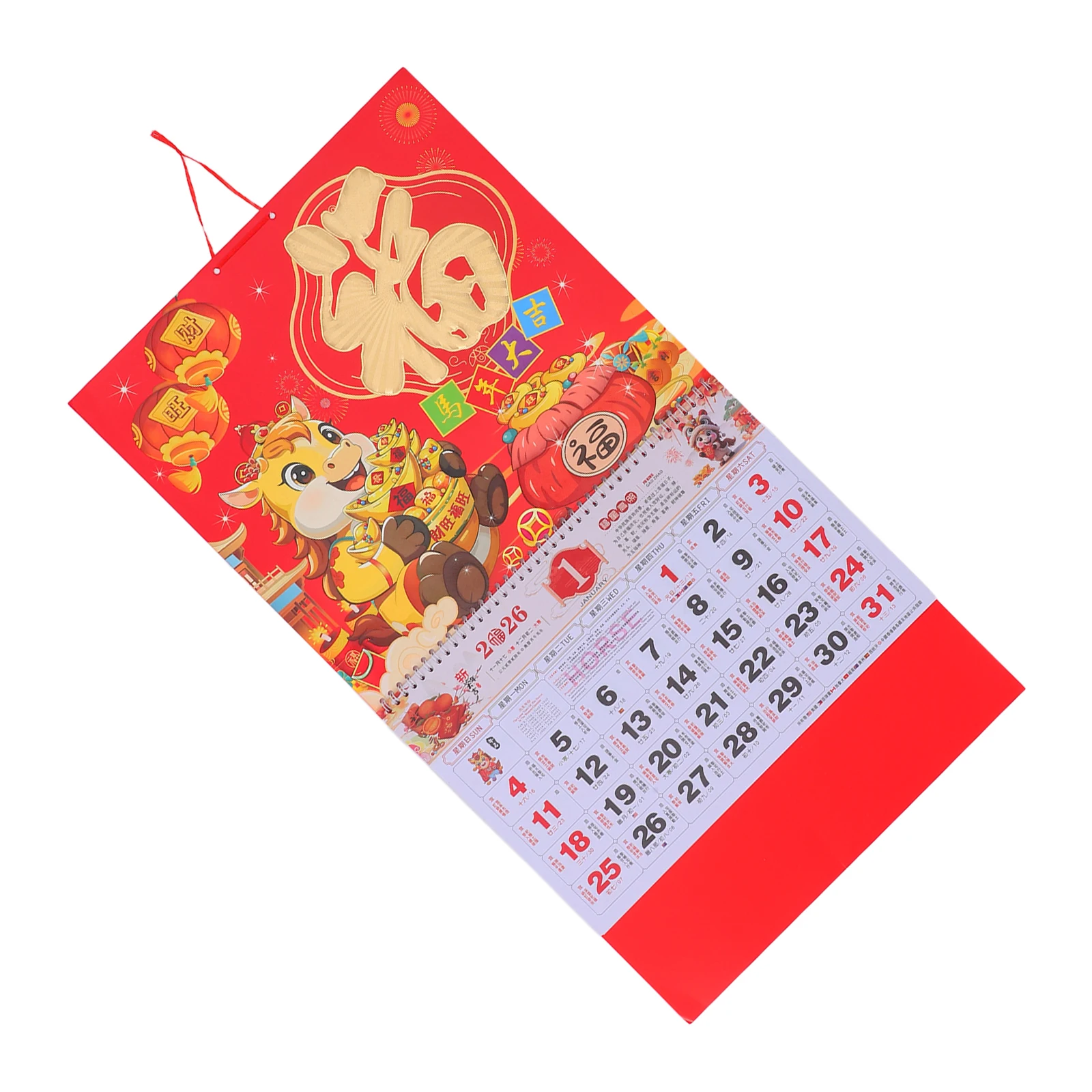 

2026 Chinese New Year Wall Calendar Yearly Hanging Monthly Fortune Design Sturdy Quality Paper Home Office Decor