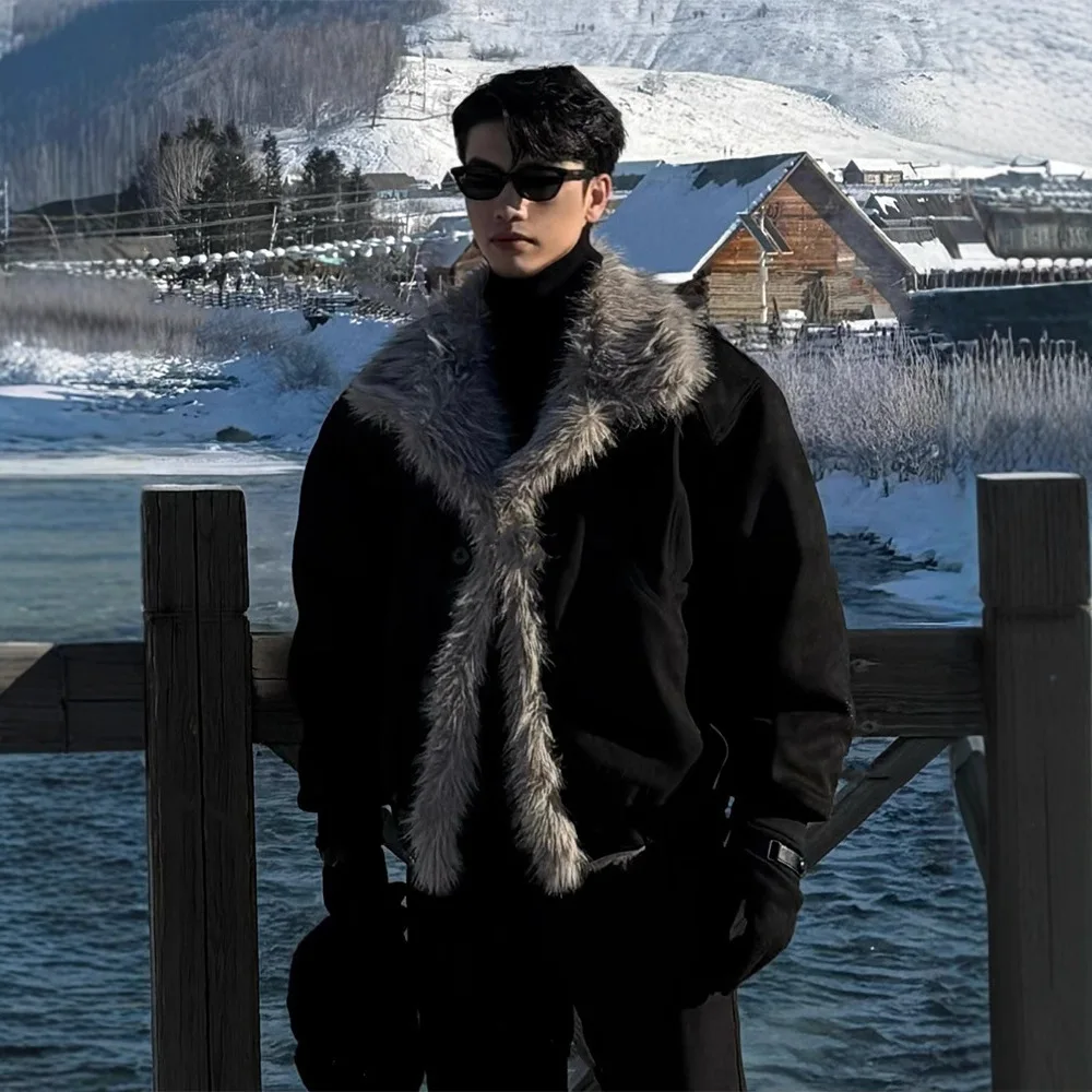 

Американская зимняя новая мода, мужские повседневные модные стеганые пальто с отложным воротником и длинными рукавами из искусственного меха, мужские парки, топы