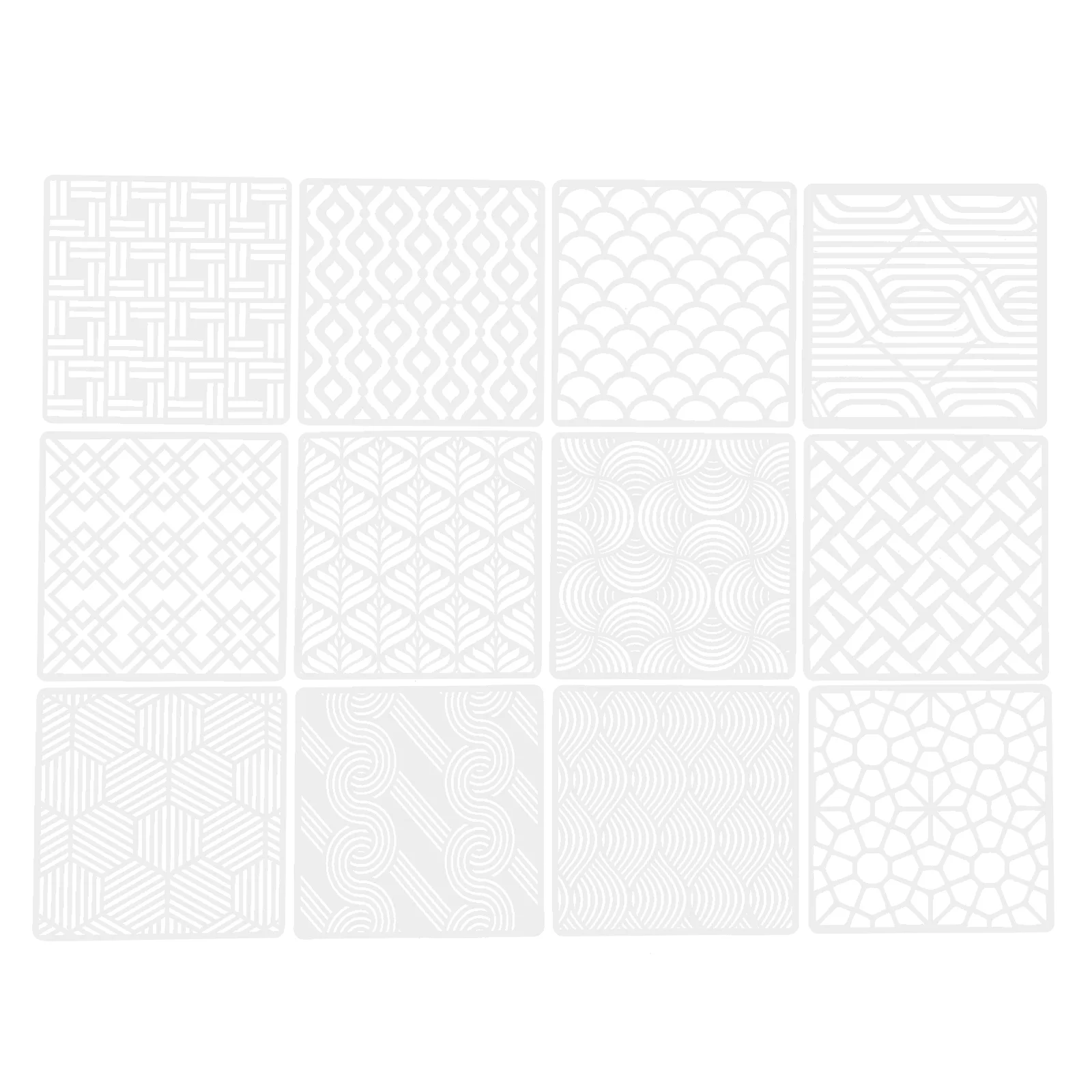 

12 Pcs Geometric Drawing Template Decor Wall Painting Hollow Mold Floor Cut Stencil Plastic Tile Stencils Child DIY Craft