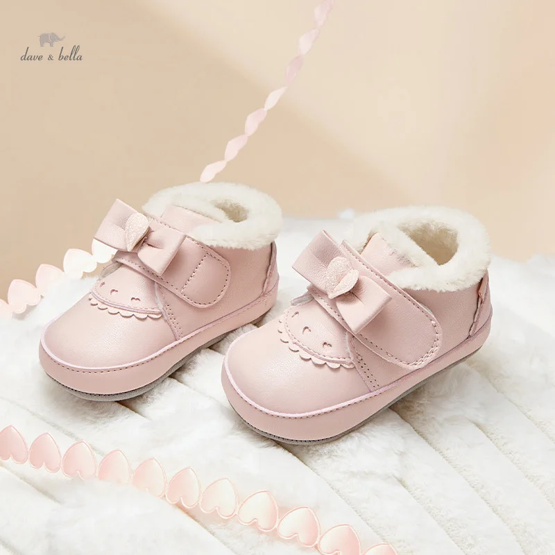 Dave Bella Pink Baby Shoe Boy Girl Baby Cute Casual Flat Sneaker Baby Winter Cotton Non-slip Warm Walking Shoes DB4241531