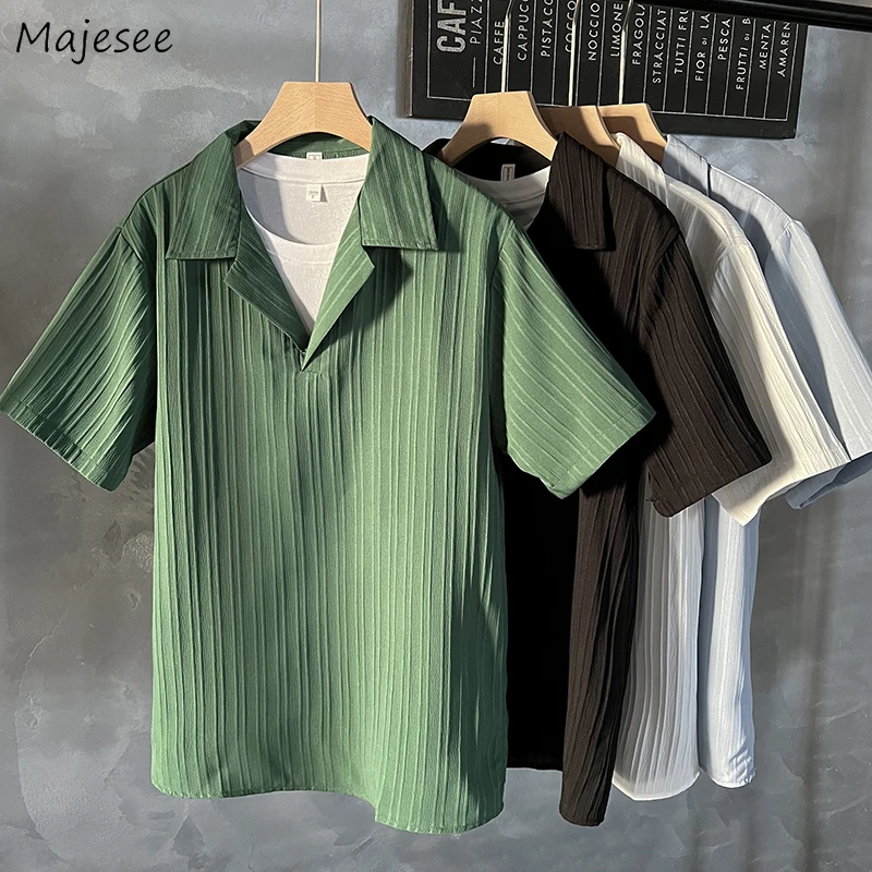 

Short Sleeve Shirts Men Summer Baggy Soft Breathable Harajuku Tops All-match Casual Handsome Japanese Style Daily Simple Рубашки