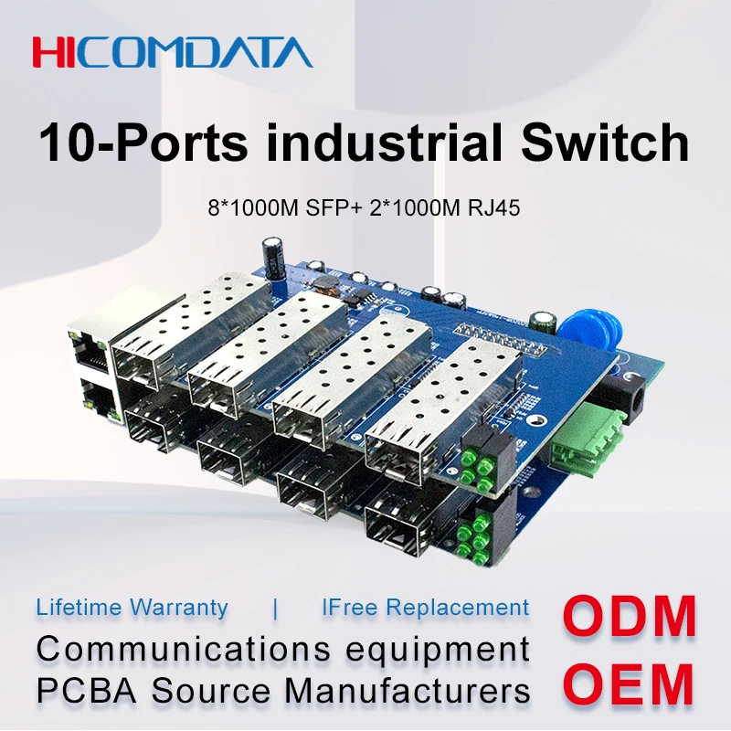 

Gigabit Industrial Ethernet Switch.10-Ports Industrial Gigabit Switch PCBA with 8*1000M SFP port +2*1000M RJ45 ports