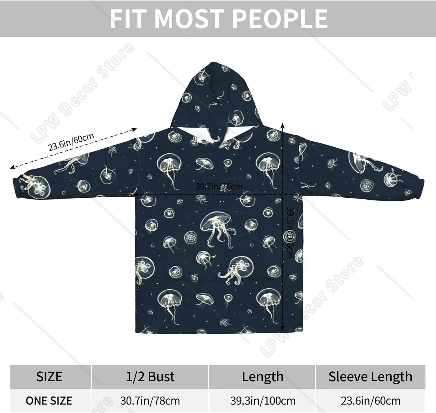 Jellyfish Pattern Print Blanket Hoodies For Women & Men Adult Teen Wearable Hooded Sweatshirt With Pocket