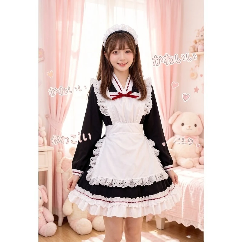 

Sweet Japanese Maid Lolita Costume Plus Size Uniform Vintage Retro Cosplay Outfit Halloween Party Daily Casual Long Dress Suit