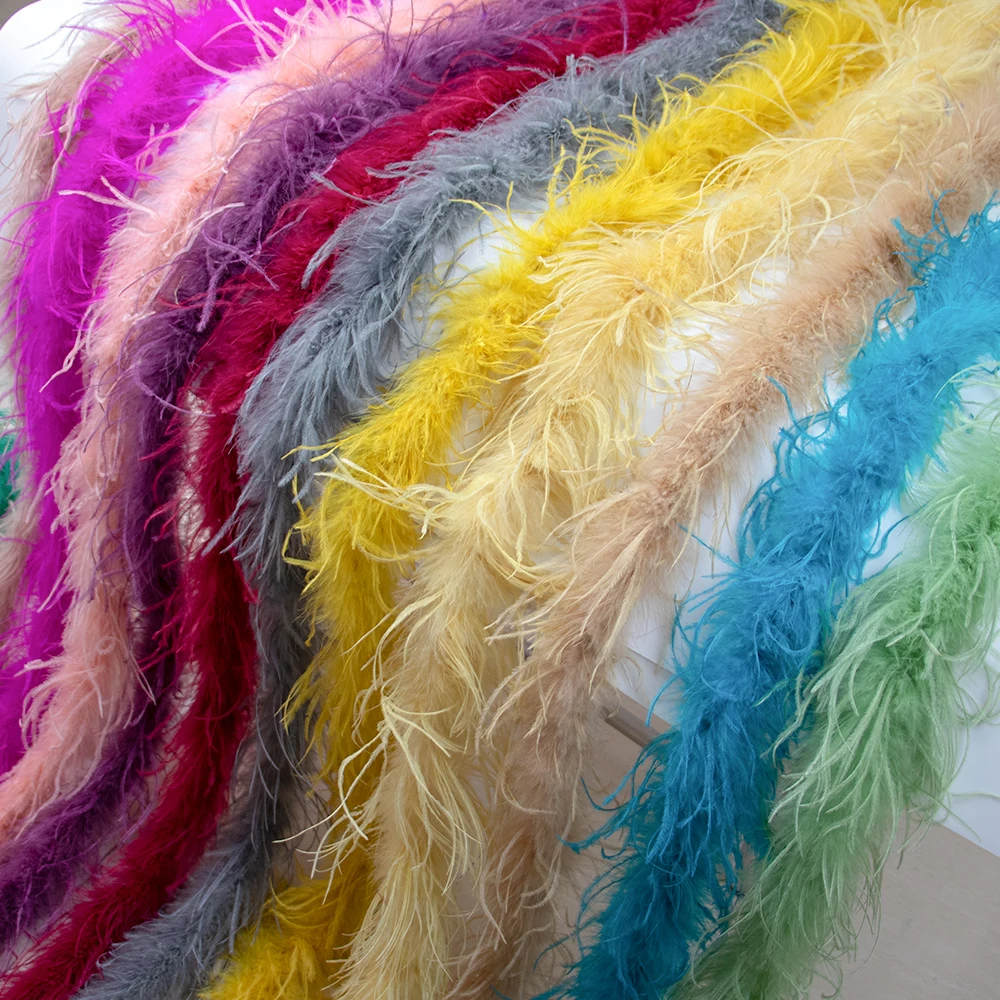 2Meters Colored Fluffy Natural Ostrich Feather Boa Skirt Trim Costume Ostrich Feathers for Crafts DIY Wedding Plumas Decoration