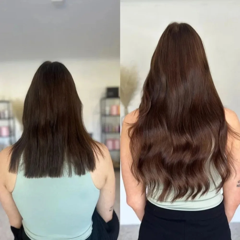 # 2 extensiones de cabello humano liso marrón con Clip, cabello humano Real brasileño, extensiones de cabello con Clip sin costuras, gruesas y gruesas