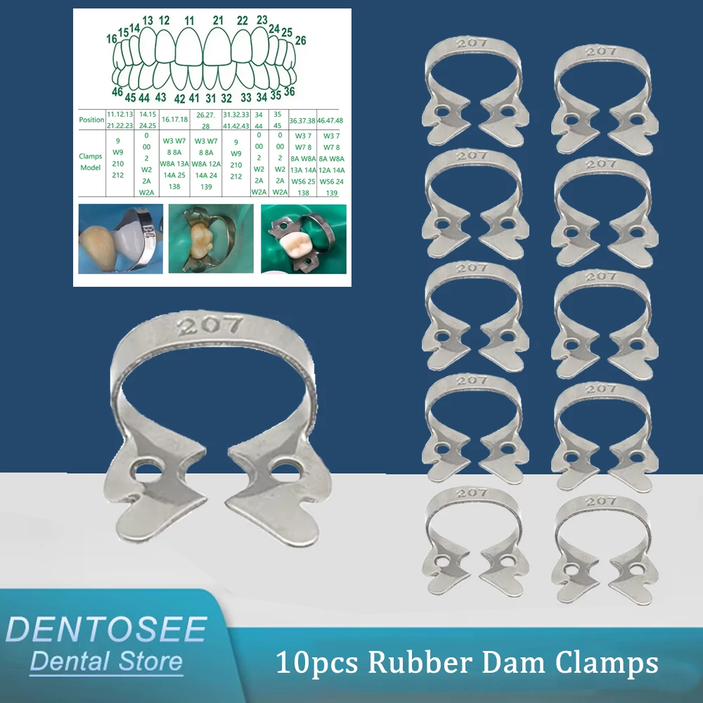 

50 Sizes 10PCS Dental Rubber Dam Clamps, Stainless Steel Endodontic Clips for Root Canal Treatment