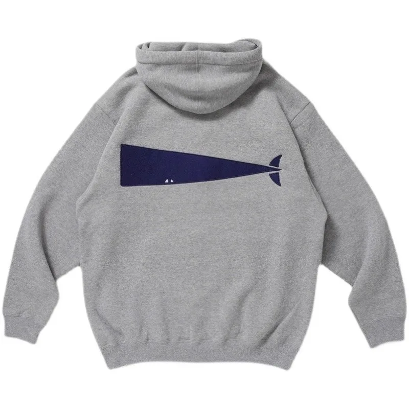 

Japanese Embroidered Whale Hoodie for Men 23aw New Fashion Hooded Gray Coat