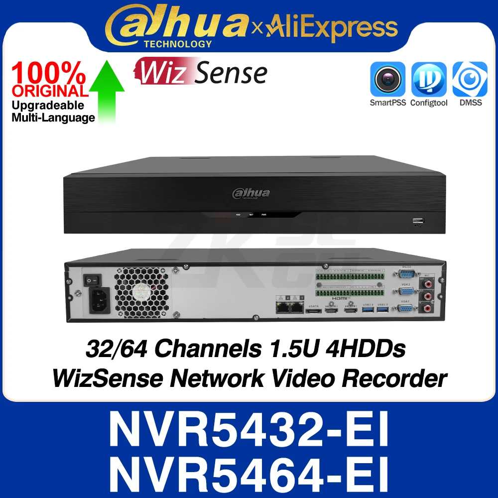 Dahua NVR5432-EI NVR5464-EI 32/64CH 4HDD 1.5U Wizsense Network Video Recorder AI By NVR SMD Plus Face Detect Recognition AcuPick