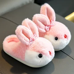 New Winter Cute Rabbit Toe Wrap Children's Fluffy Slippers For Girls Kids Slides Home Indoor Floor Non-Slip Warm Cotton Shoes