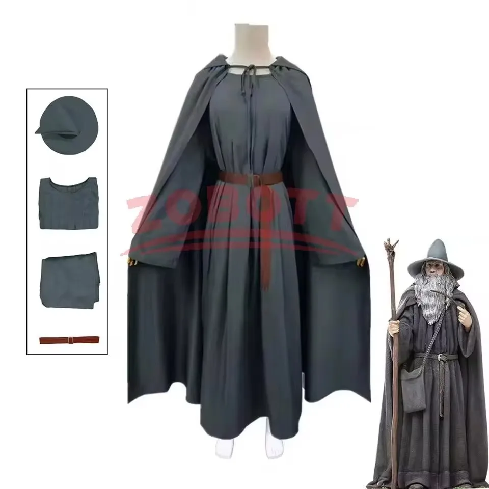 Gandalf Cosplay Kostüm Kleidung Umhang Hut Film Zauberer Rollenspiel Uniform Zubehör Halloween Weihnachten Karneval Komplettset