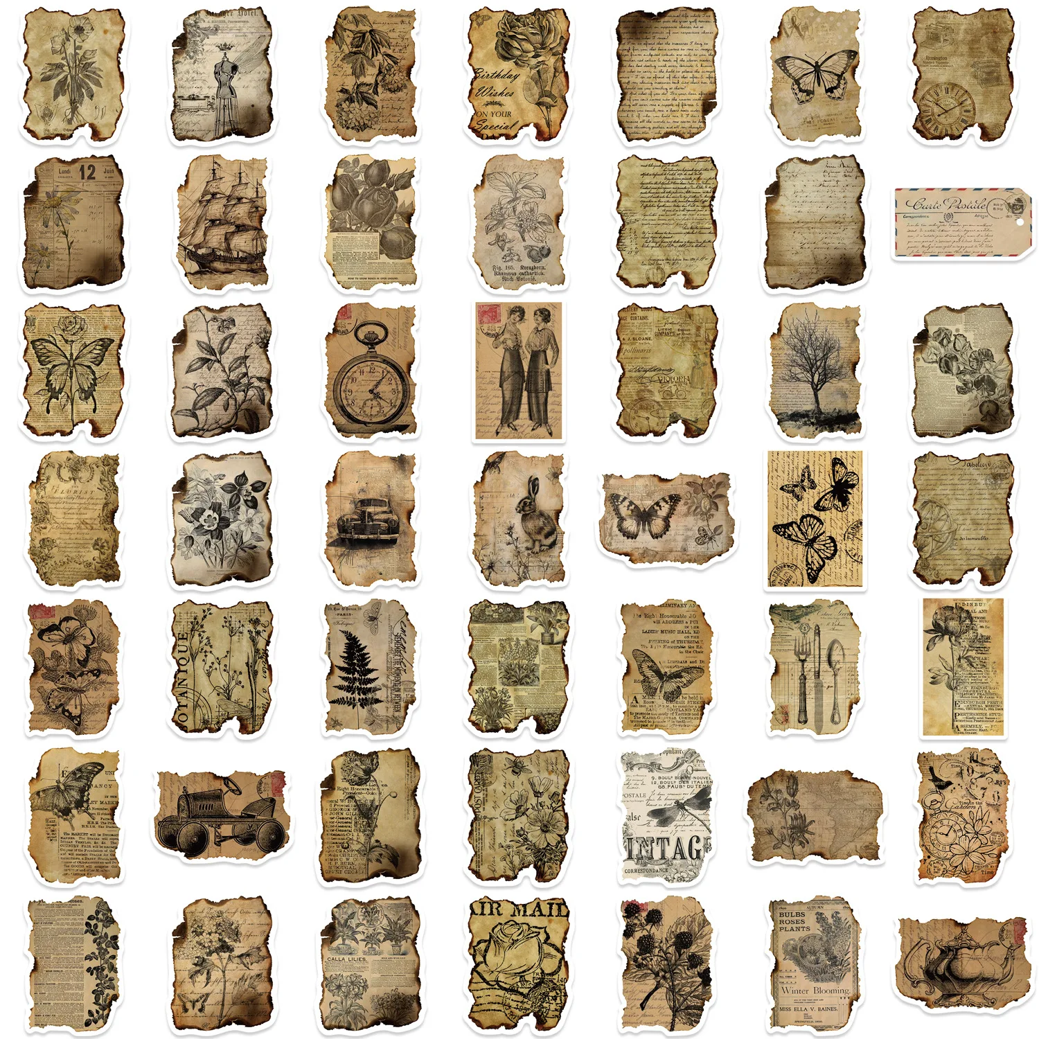 50/100PCS Cartoon Vintage Manuscript Doodle Stickers, Handwritten Style Waterproof Decals for Stationery Guitar Notebook