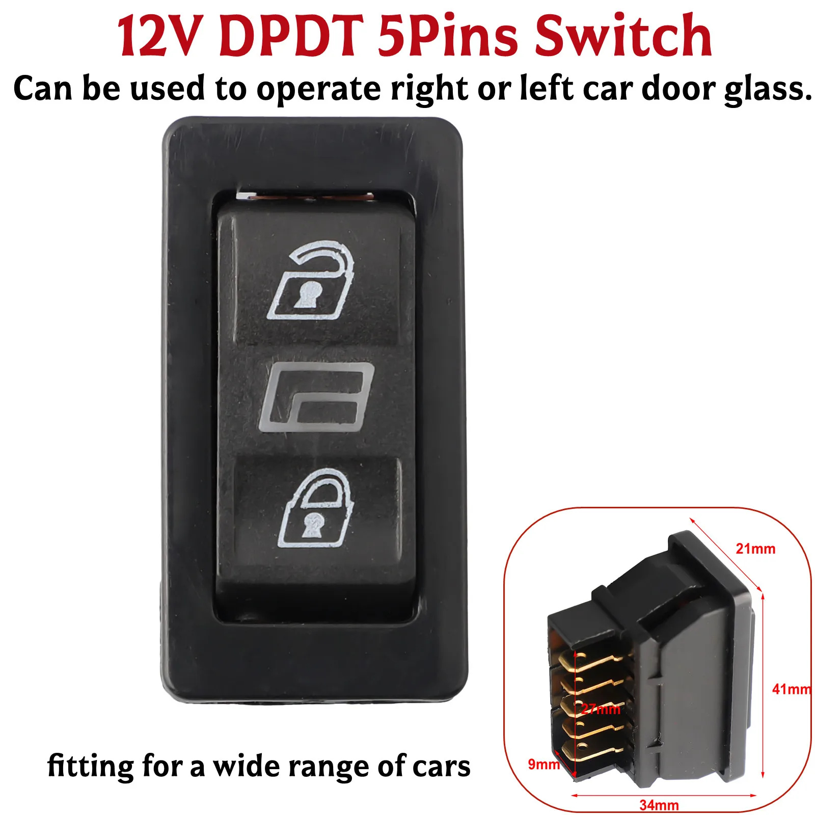 1pc 12V 20A 3 In1 Universal Car 5pins DPDT Power Door Glass Switch
