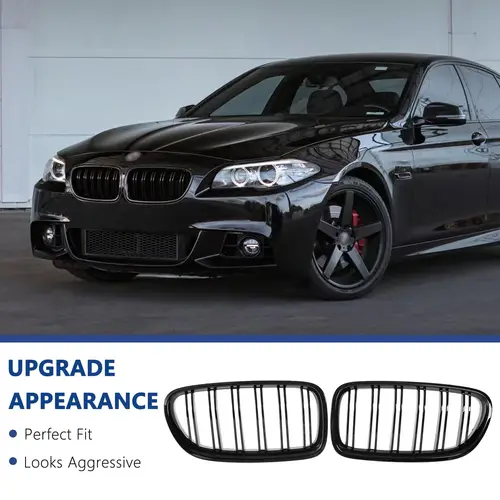 Imagen 2 del producto Rejilla de parrilla de doble listón frontal negra brillante F10 para BMW 5 Series F10 F11 F18 2010-2017 parrillas de carreras de doble línea