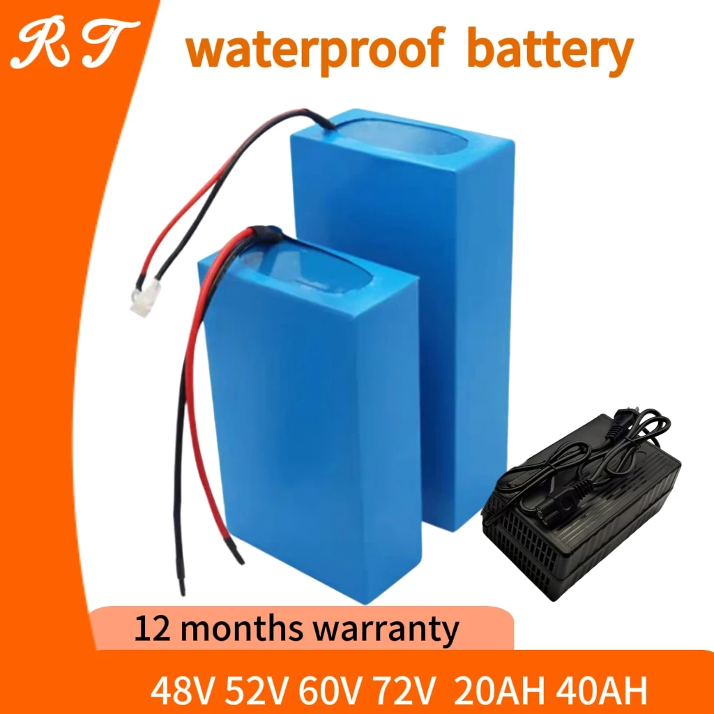 

Waterproof Ebike Battery 52V 48V 36V 72V 60V 20Ah 40Ah Lithium Battery Pack with BMS For 350W 500W 750W 1000W 1500W 2000W 3000W