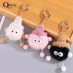 Plush Small Coal Ball Keychain Cute Black Grey Pink Mink Fur Pendant Creative Bag Car Metal Keyring Girl Boy Lover Lanyard Gift