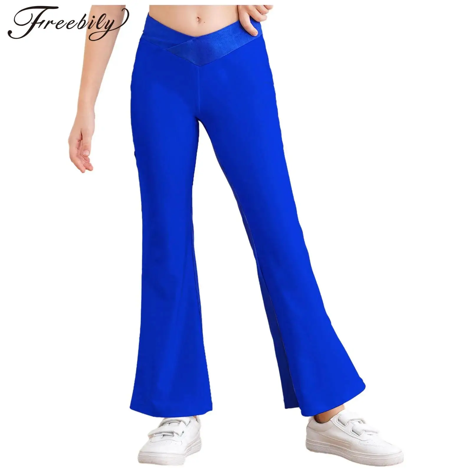 

Kids Girls Ballet Dance Flared Pants V-Front Elastic Waistband Bell-Bottom Trousers for Cheerleading Gymnastics Figure Skating