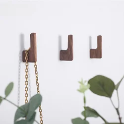 Japanese style simple black walnut small hook wardrobe clothes hook wall punching solid wood wallet hanging hook