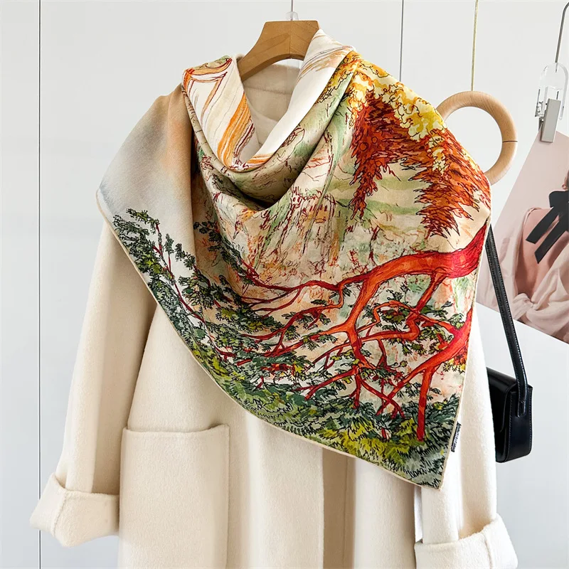الراقية حديقة تصميم الحرير الصوف شال مربع كبير المرأة المألوف مزدوجة الجانب طباعة وشاح #3