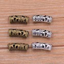 20Pcs 7X20mm 2 Color Retro Hollow Carved Charm Metal Macroporous Beads Pendant For DIY Necklace Bracelet Jewelry Making